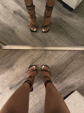 Steve Madden Black Strappy Lace-Up Block Heels